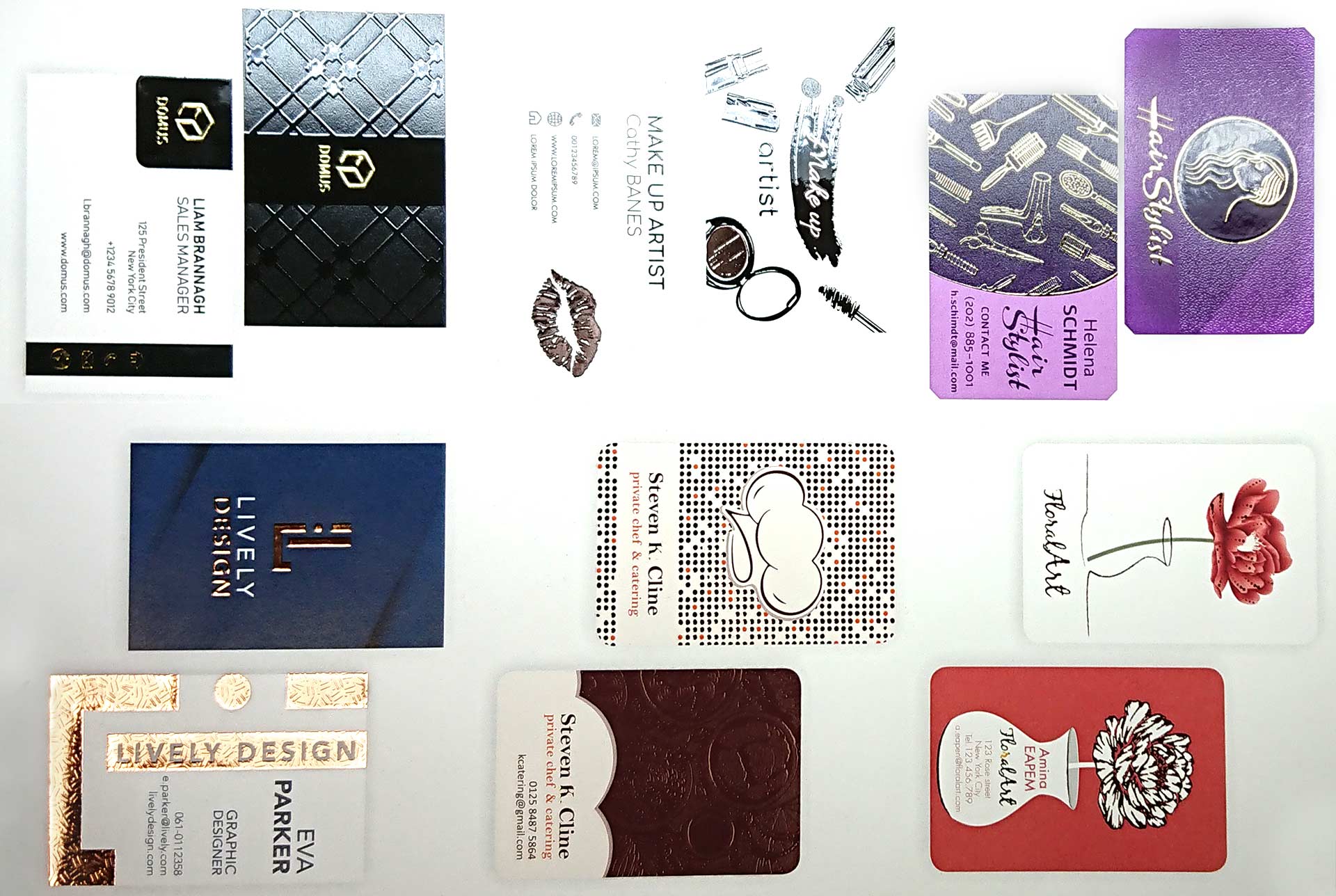 photo of embellished business cards on an MGI Digital Technology press